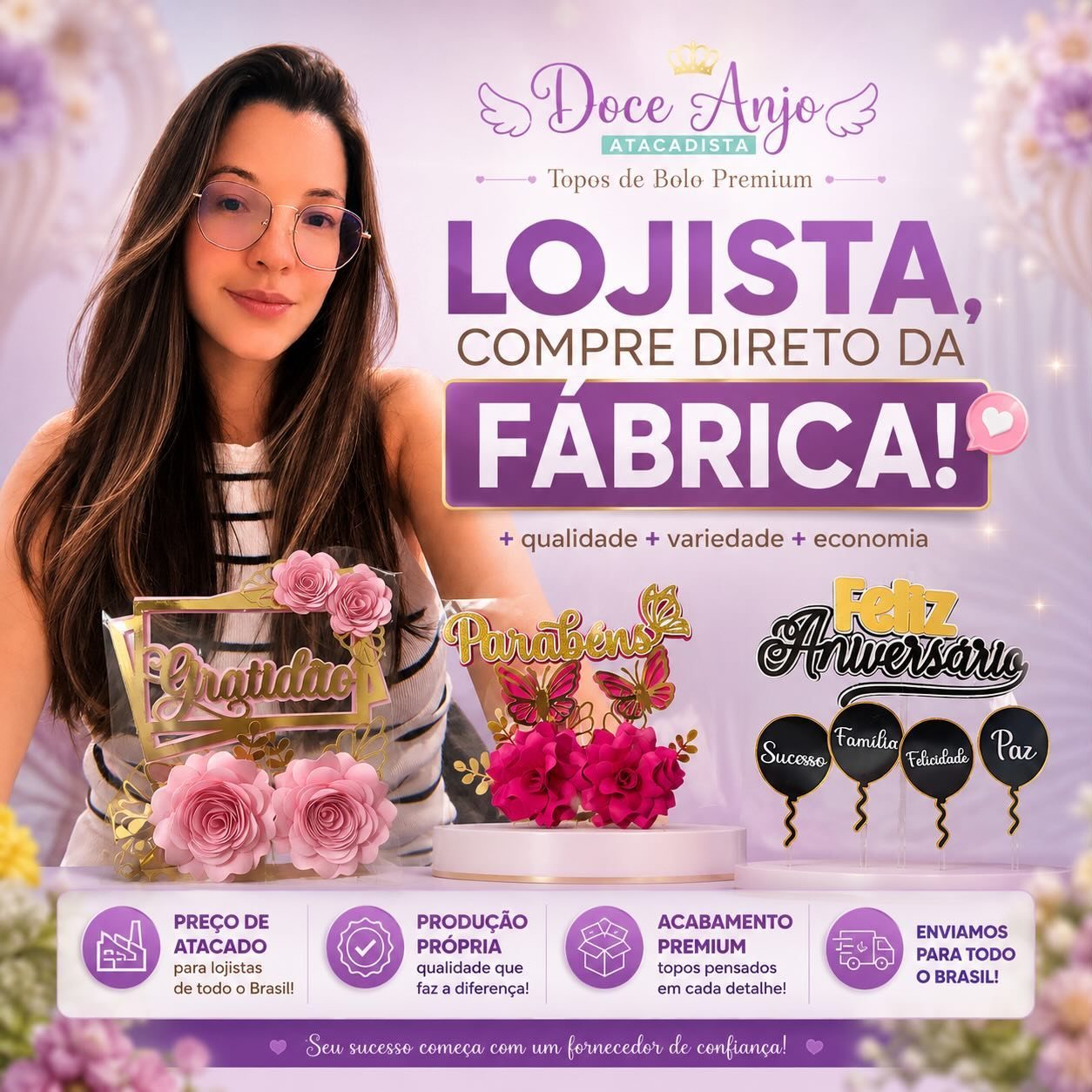 Doce Anjo Atacadista | Fabricaçao de Topos de bolo